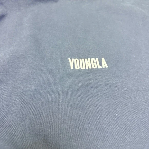 YoungLA Cars N Curls Racing Long Sleeve Shirt Navy Blue Raw Hem Mens Medium 8037 - Picture 8 of 8